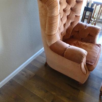 Vintage Velvet Tufted Wingback Accent Chair and Ottoman