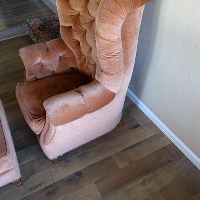 Vintage Velvet Tufted Wingback Accent Chair and Ottoman