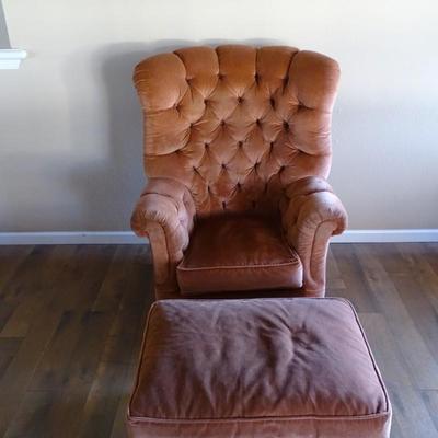 Vintage Velvet Tufted Wingback Accent Chair and Ottoman