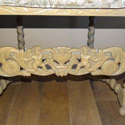 Pair of 18th Century Wood Carved Chair Cherubs Holding a Crown and Flowers, Throne or Italian Hall Chair