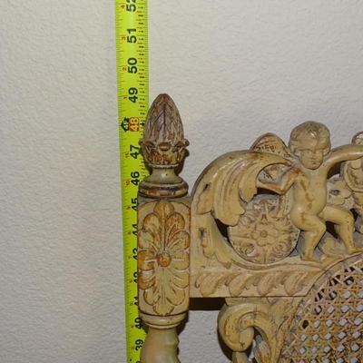 Pair of 18th Century Wood Carved Chair Cherubs Holding a Crown and Flowers, Throne or Italian Hall Chair