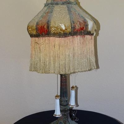 Enchanting Vintage Victorian Style Table Lamp with Fringed Shade