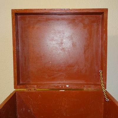 Vintage Hand Painted Red Box on Metal Stand