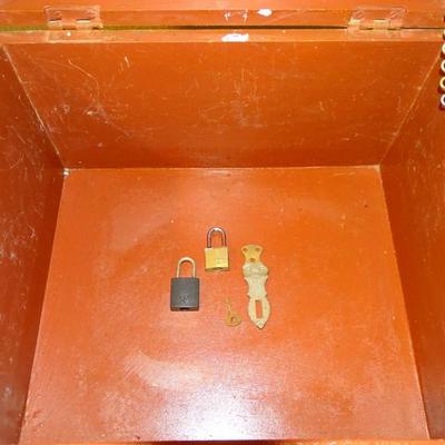 Vintage Hand Painted Red Box on Metal Stand