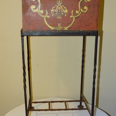 Vintage Hand Painted Red Box on Metal Stand