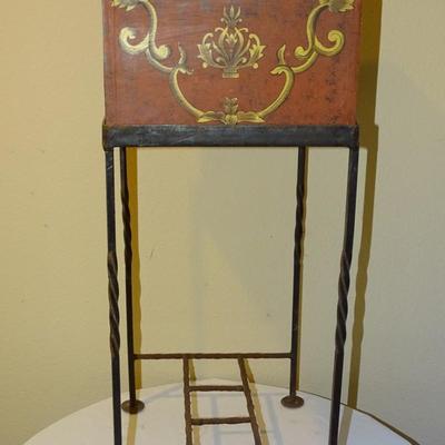 Vintage Hand Painted Red Box on Metal Stand