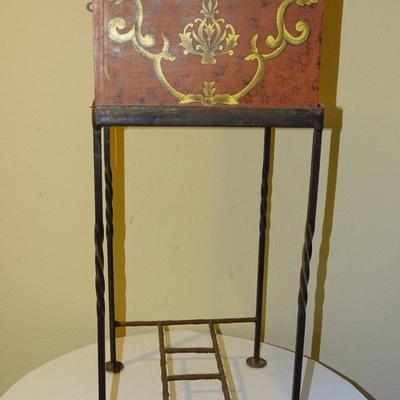 Vintage Hand Painted Red Box on Metal Stand