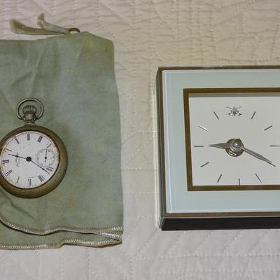 Vintage Silver Tone AM Watch Co. Waltham Mechanical Pocket Watch With Stopwatch Dial Featuring White Face & Roman Markings; and...
