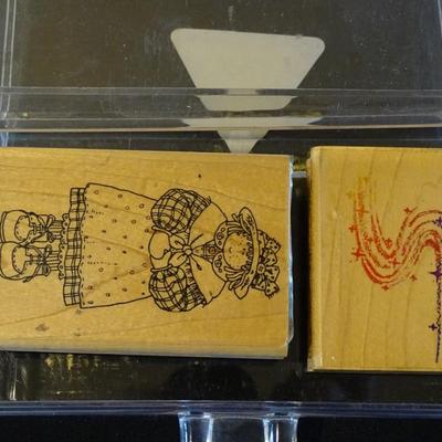 Stamps and Stamp Pads in Wooden Box