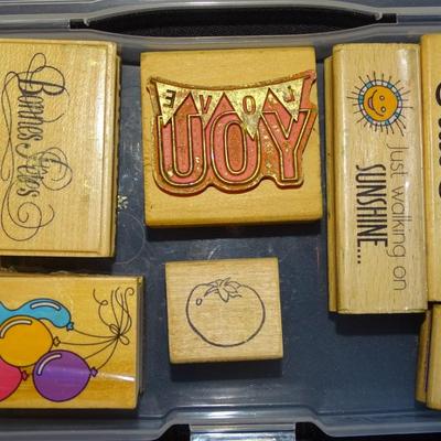 Stamps and Stamp Pads in Wooden Box
