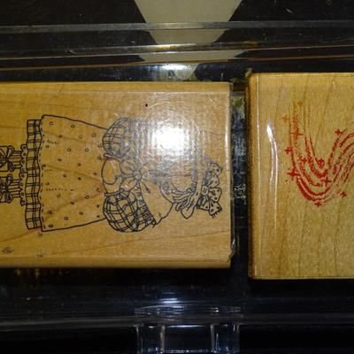 Stamps and Stamp Pads in Wooden Box