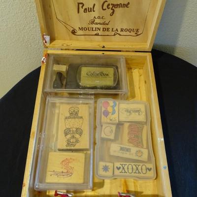 Stamps and Stamp Pads in Wooden Box