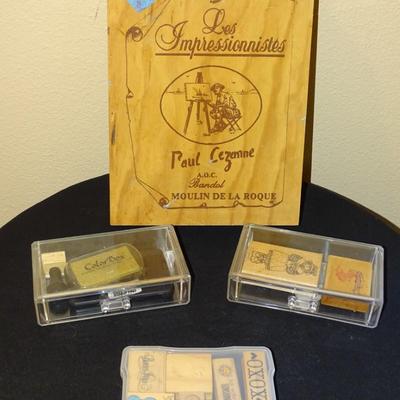 Stamps and Stamp Pads in Wooden Box
