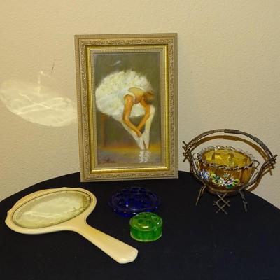 Vintage Home DÃ©cor: including Ballerina Artwork, Unique Candle Holder and Ivory Hand Mirror