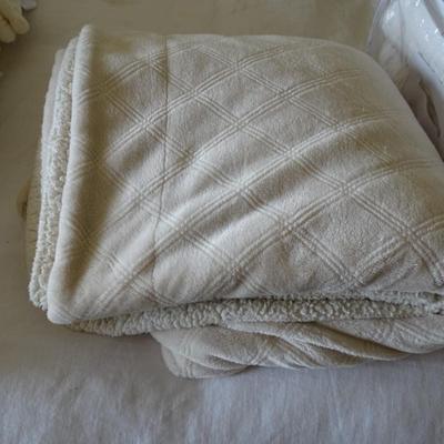 Set of Four Throw Blankets, One Quilt and Two Ivory Shag Rugs