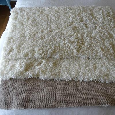 Set of Four Throw Blankets, One Quilt and Two Ivory Shag Rugs