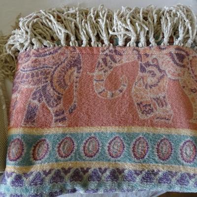 Set of Four Throw Blankets, One Quilt and Two Ivory Shag Rugs