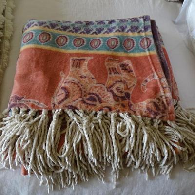 Set of Four Throw Blankets, One Quilt and Two Ivory Shag Rugs