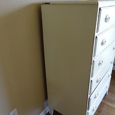 Vintage Six-drawer White Tall Chest of Drawers - Perfect for a Shabby Chic Decor