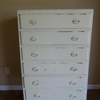 Vintage Six-drawer White Tall Chest of Drawers - Perfect for a Shabby Chic Decor