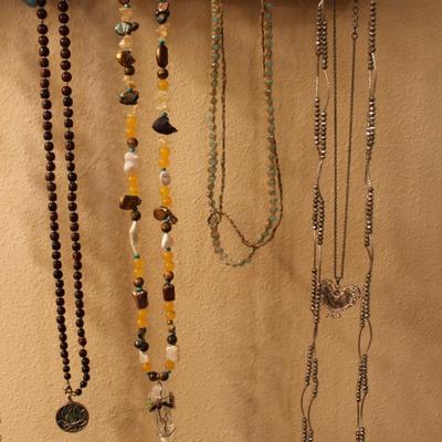 All Things Jewelry;  Unique Necklace Hanger (Antique Glass Drawer Knobs), Jewelry Box and a Collection of Costume Jewelry