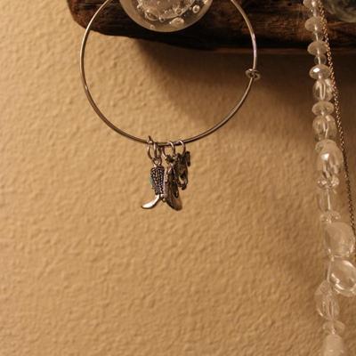 All Things Jewelry;  Unique Necklace Hanger (Antique Glass Drawer Knobs), Jewelry Box and a Collection of Costume Jewelry
