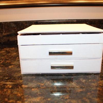 All Things Jewelry;  Unique Necklace Hanger (Antique Glass Drawer Knobs), Jewelry Box and a Collection of Costume Jewelry