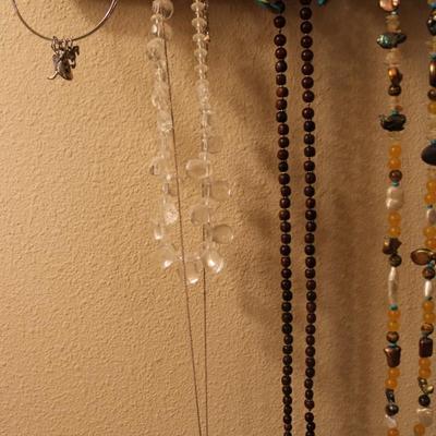 All Things Jewelry;  Unique Necklace Hanger (Antique Glass Drawer Knobs), Jewelry Box and a Collection of Costume Jewelry