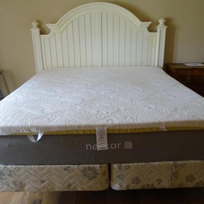 King Size White Panel Arch Poster Headboard, Nectar Mattress, x2  Twin Size Box Springs, and Topper