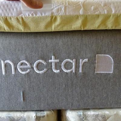 King Size White Panel Arch Poster Headboard, Nectar Mattress, x2  Twin Size Box Springs, and Topper