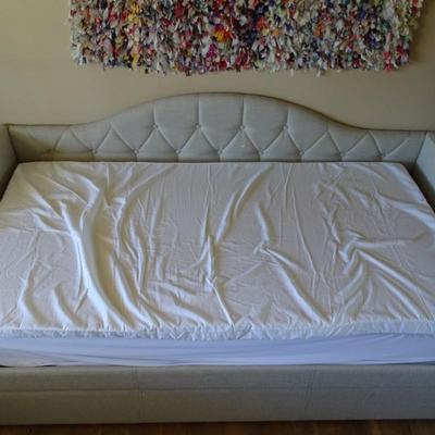 Twin Tufted Fabric Day Bed with Trundle and Two Twin Mattresses