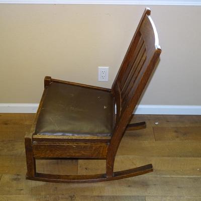 Antique Mission Slat Back / Armless Rocking Chair with Leather Seat