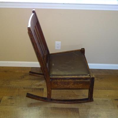 Antique Mission Slat Back / Armless Rocking Chair with Leather Seat