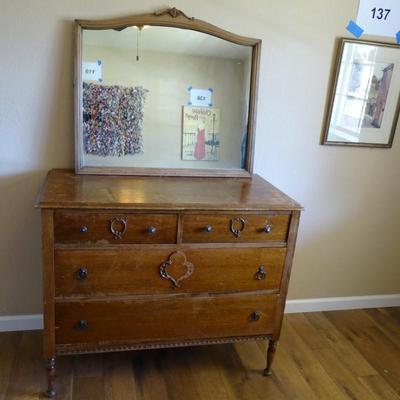 Mid 20th Century Vintage Country Style 4 Drawer Chest with Mirror