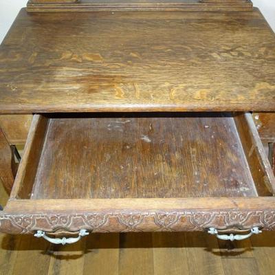 Antique Single Drawer Vanity with Oval Mirror