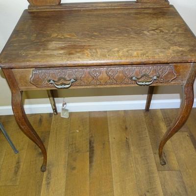 Antique Single Drawer Vanity with Oval Mirror
