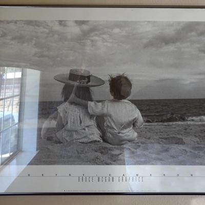 Betsy Cameron Bruce McGaw Graphics Print, Two Children on Beach, 1987 9th Printing 1992, Metal Framed With Wire Hanger, Behind Glass, 24...