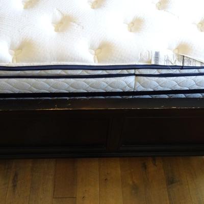 Queen Mattress, Boxspring, and Wooden Frame