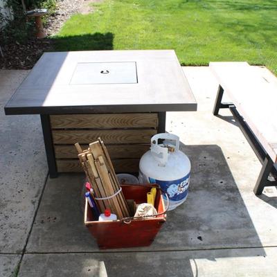 Propane Fire Pit and Bench with Spare Glass and Fire Tools