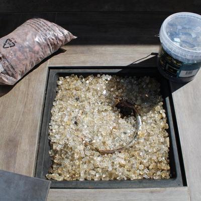 Propane Fire Pit and Bench with Spare Glass and Fire Tools