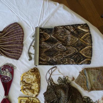 Collection of Decorative Antique Purses and Coin Purses, and Vintage Makeup Case