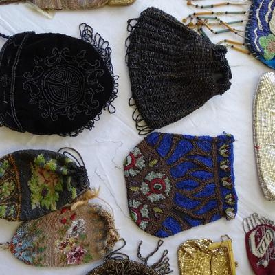 Collection of Decorative Antique Purses and Coin Purses, and Vintage Makeup Case