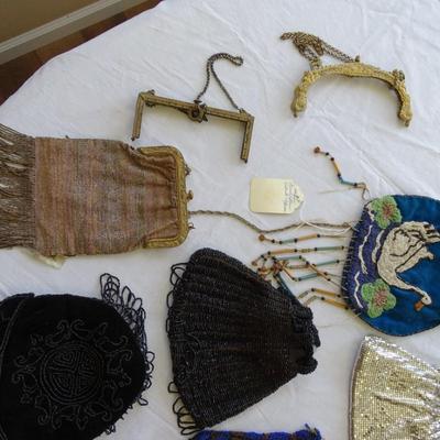 Collection of Decorative Antique Purses and Coin Purses, and Vintage Makeup Case