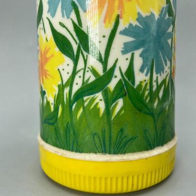 Vintage Aladdin Thermos Pump-a-Drink Floral design Yellow Blue