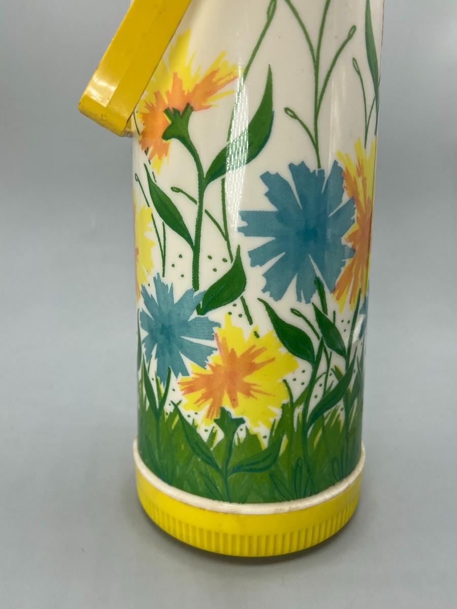 Vintage Aladdin Thermos PumpaDrink Floral design Yellow Blue