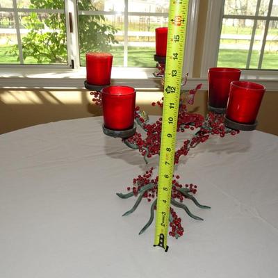 Perfect Centerpiece for the Holidays,Large Decorative Tree Candelabra with Five Red Votives