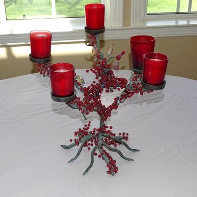 Perfect Centerpiece for the Holidays,Large Decorative Tree Candelabra with Five Red Votives