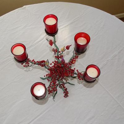 Perfect Centerpiece for the Holidays,Large Decorative Tree Candelabra with Five Red Votives
