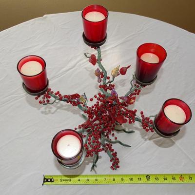 Perfect Centerpiece for the Holidays,Large Decorative Tree Candelabra with Five Red Votives