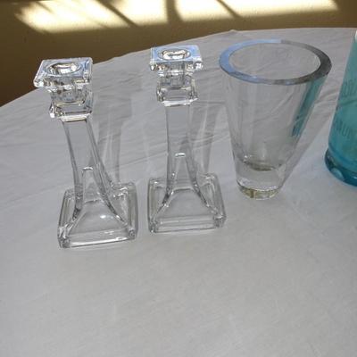 Collection of Candlesticks, Glassware and Glass Soap Dispensers
